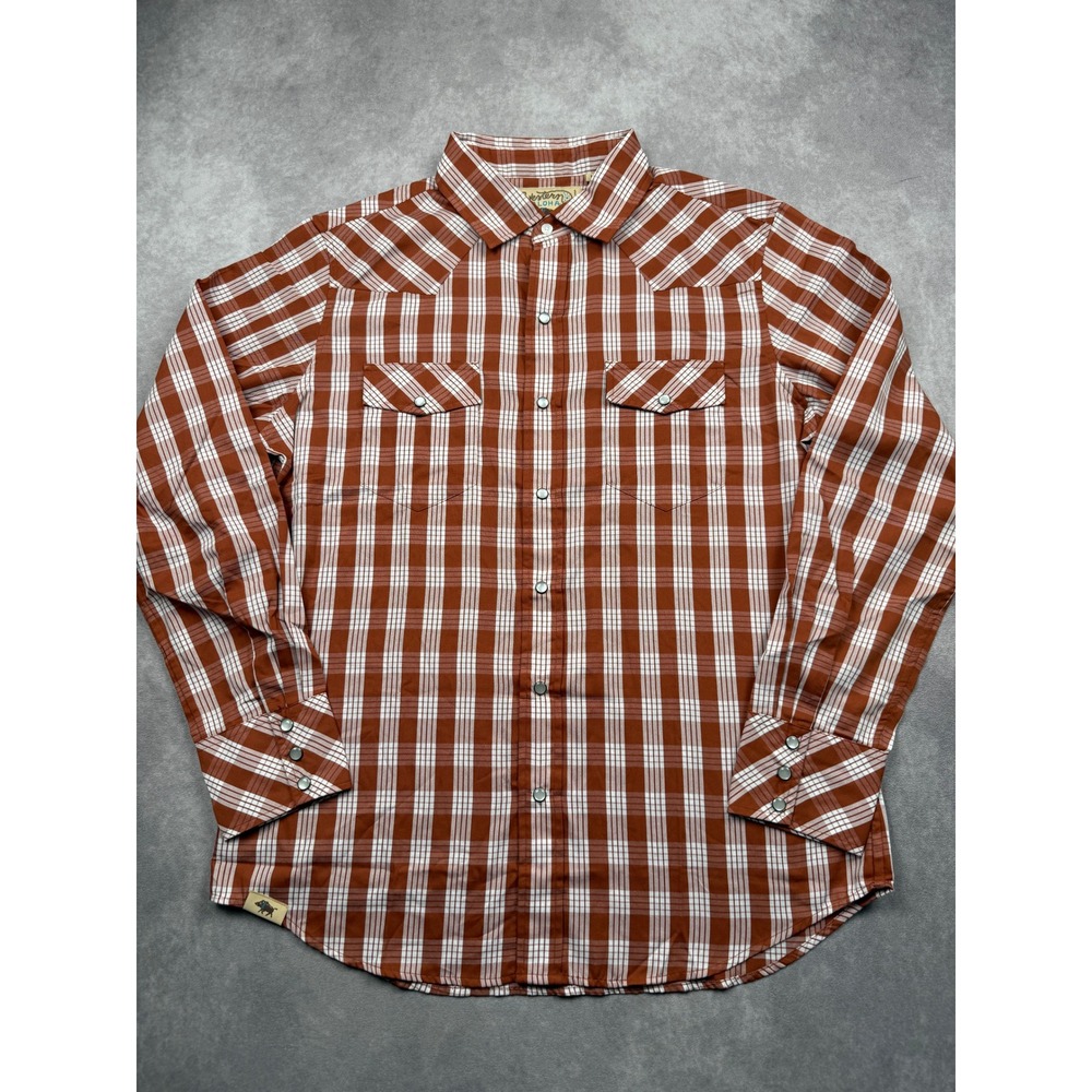 NWT Western Aloha Yarn Dye Palaka Western Shirt Red White Plaid Pearl Snap Men L